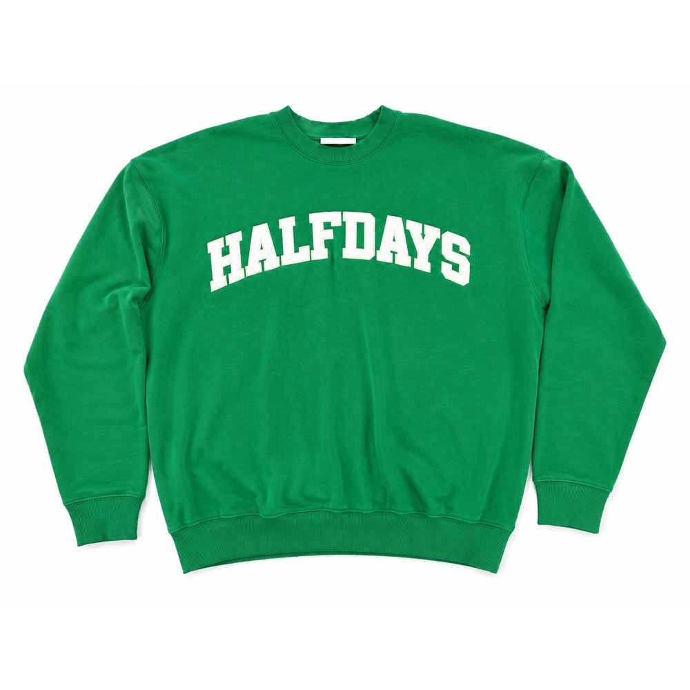 Halfdays Womens Oversized Crewneck Sweatshirt Verdant Green Chenille Logo XS NEW